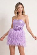Lavender Bodycon Strapless Sequin Mini Homecoming Dresses with Feathers | KISSPROM