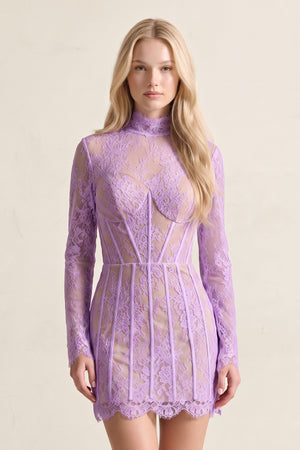 Lavender Charming Sheath High Neck Lace Short Wedding Dresses | KISSPROM