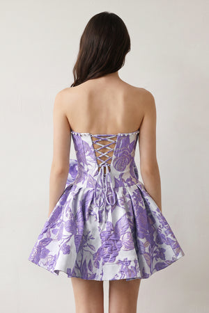Lavender Flower Jacquard Strapless A-Line Bowknot Homecoming Dress With Pearl (4) | KISSPROM