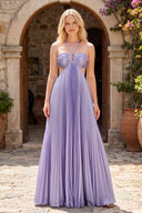 Lavender Halter Pleated Satin A Line Prom Dresses With Cutout | KISSPROM