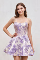 Lavender Jacquard A-Line Strapless Corset Homecoming Dress With Pearl | KISSPROM