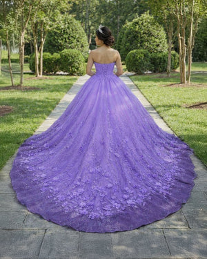 A Line Purple Lace Sweetheart With Corset Back Quinceanera Dresses - KissProm