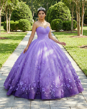 A Line Purple Lace Sweetheart With Corset Back Quinceanera Dresses - KissProm