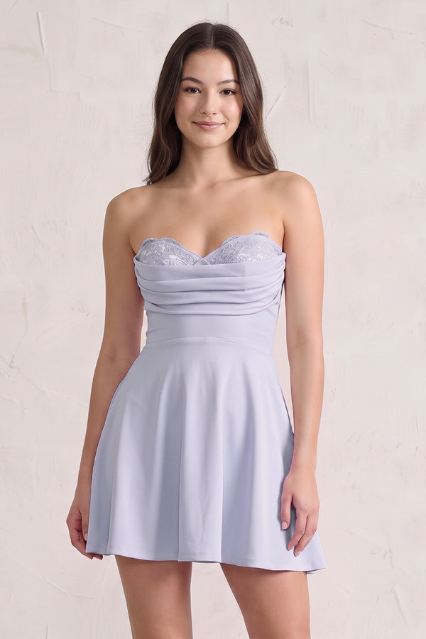 Lavender Lace Sweetheart A-Line Linen Short Homecoming Dress (3) | KISSPROM