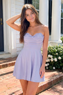 Lavender Lace Sweetheart A-Line Linen Short Homecoming Dress | KISSPROM
