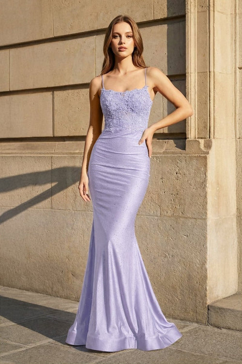 Lavender Mermaid Spaghetti Straps Long Party Dress with Appliques | KISSPROM