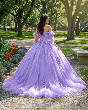 Lavender Off Shoulder Tulle Quinceanera Dresses With Lace Appliques (2) | KISSPROM