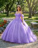 Lavender Off Shoulder Tulle Quinceanera Dresses With Lace Appliques | KISSPROM