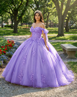 Lavender Off Shoulder Tulle Quinceanera Dresses With Lace Appliques | KISSPROM