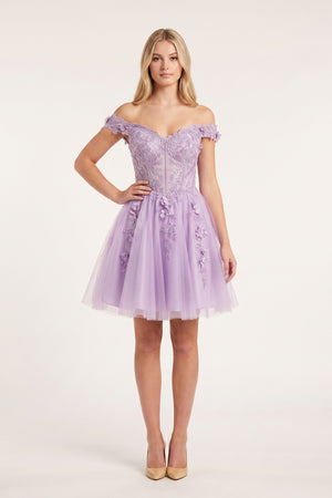 Lavender Off-the-Shoulder Beaded Appliques A-Line Homecoming Dress (2) | KISSPROM