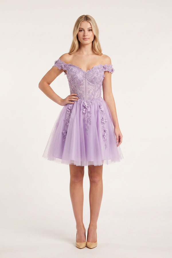 Lavender Off-the-Shoulder Beaded Appliques A-Line Homecoming Dress (2) | KISSPROM