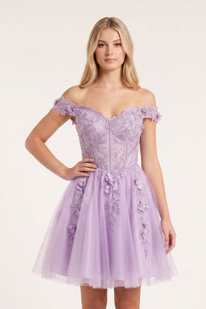 Lavender Off-the-Shoulder Beaded Appliques A-Line Homecoming Dress | KISSPROM