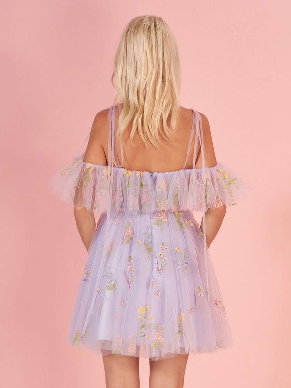 Lavender Off the Shoulder Corset Homecoming Dress with Ruffles