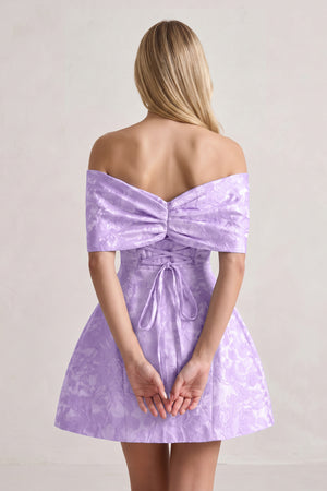 Lavender Off The Shoulder Jacquard A Line Homecoming Dress With Appliques (2) | KISSPROM