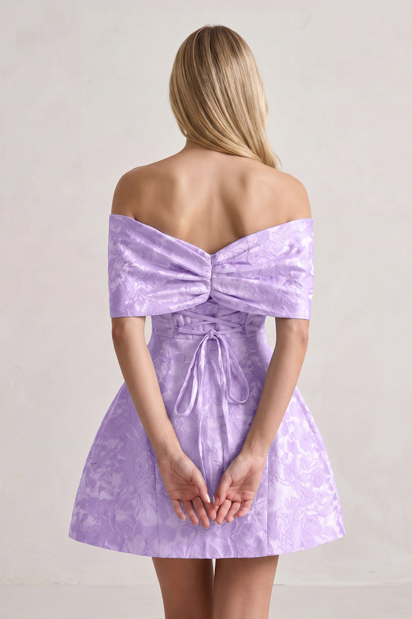 Lavender Off The Shoulder Jacquard A Line Homecoming Dress With Appliques (2) | KISSPROM