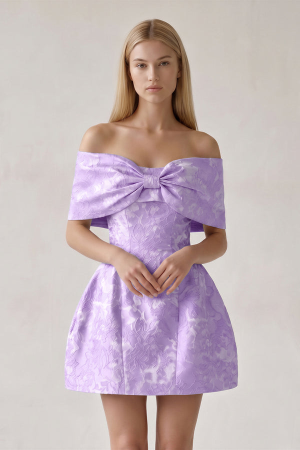 Lavender Off The Shoulder Jacquard A Line Homecoming Dress With Appliques | KISSPROM