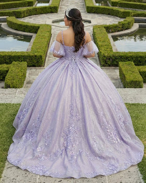 Lavender Off - the - Shoulder Straps Appliqued Quinceanera Dresses - KissProm