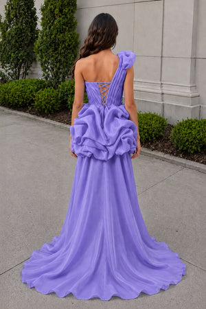 Lavender One Shoulder Organza High Low Homecoming Dress With Ruffles (2) | KISSPROM
