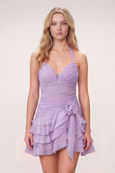 Lavender Organza Halter A-Line Pleated Ruffled Homecoming Dress | KISSPROM