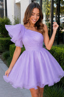 A-line One Shoulder Organza Homecoming Dress - KissProm