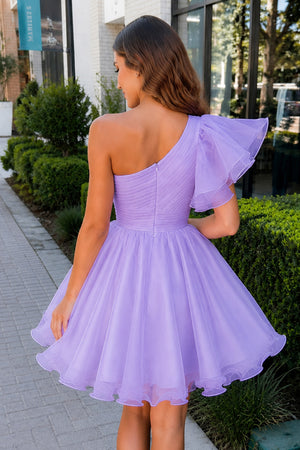 A-line One Shoulder Organza Homecoming Dress - KissProm