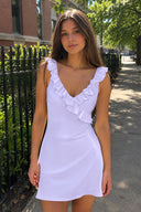 Lavender Scoop Neck Sheath Satin Ruffles Short Homecoming Dress | KISSPROM