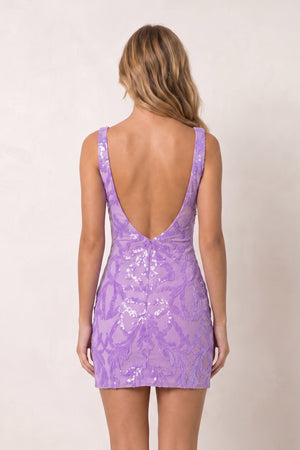 Lavender Sequin Lace Plunge V Neck Bodycon Homecoming Dresses (2) | KISSPROM