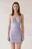 Lavender Sheath Spaghetti Straps Mini Homecoming Dresses with Tassel | KISSPROM