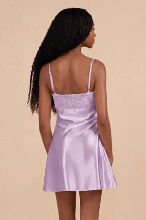 Lavender Sheath Spaghetti Straps Satin Homecoming Dress (2) | KISSPROM