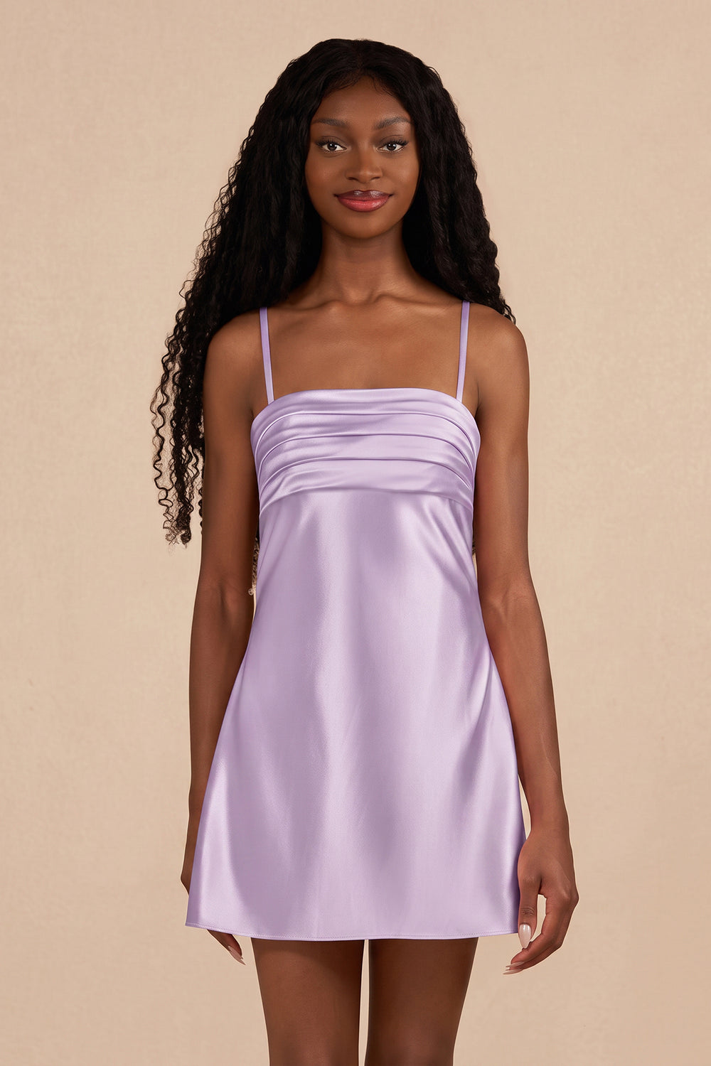 Lavender Sheath Spaghetti Straps Satin Homecoming Dress | KISSPROM