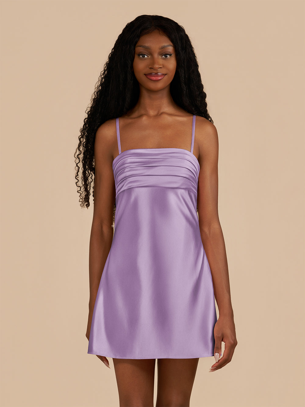 Lavender Sheath Spaghetti Straps Satin Homecoming Dress | KISSPROM