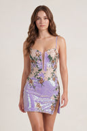 Lavender Sheath V Neck Sequined Flower Appliques Mini Homecoming Dresses | KISSPROM