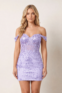 Lavender Short Off the Shoulder Sheath Kace Corset Mini Homecoming Dresses | KISSPROM