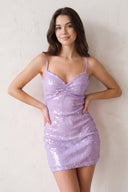 Lavender Spaghetti Straps Bodycon Satin Homecoming Dress with Sequins | KISSPROM