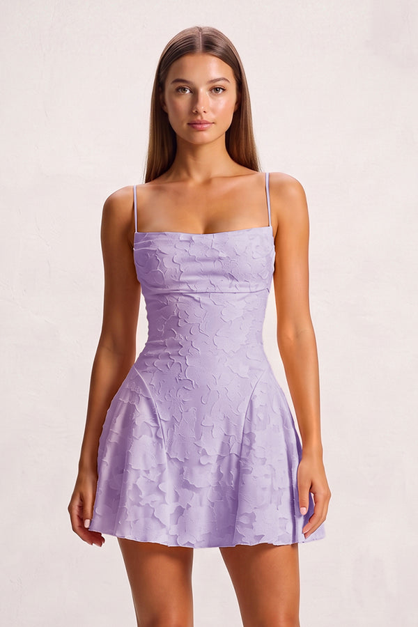 Lavender Spaghetti Straps Jacquard Chiffon A-Line Homecoming Dress (3) | KISSPROM