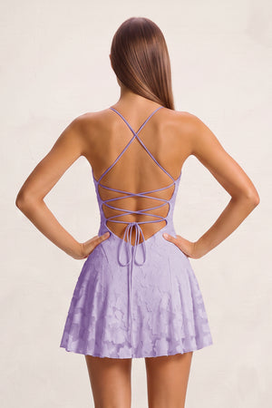 Lavender Spaghetti Straps Jacquard Chiffon A-Line Homecoming Dress (4) | KISSPROM