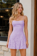 Lavender Spaghetti Straps Jacquard Chiffon A-Line Homecoming Dress | KISSPROM