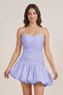 Lavender Strapless A-Line Satin Balloon Draped Homecoming Dress | KISSPROM