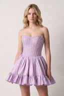 Lavender Strapless A Line Satin Ruffles Homecoming Dresses With Pearls | KISSPROM