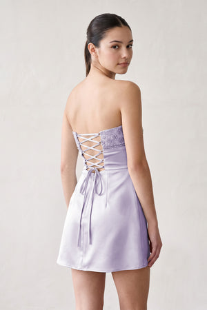 Lavender Strapless Appliqued Satin Sheath Homecoming Dress (2) | KISSPROM
