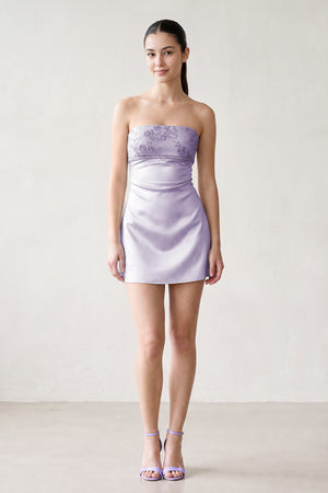 Lavender Strapless Appliqued Satin Sheath Homecoming Dress (3) | KISSPROM