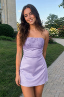 Lavender Strapless Appliqued Satin Sheath Homecoming Dress | KISSPROM