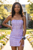 Lavender Strapless Bodycon Appliqued Mini Homecoming Dresses With Slit | KISSPROM