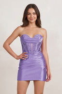 Lavender Strapless Bodycon Satin Short Homecoming Dress With Beading | KISSPROM