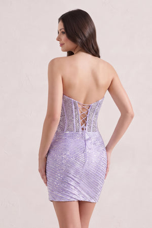 Lavender Strapless Bodycon Short Mini Homecoming Dresses With Beading (2) | KISSPROM