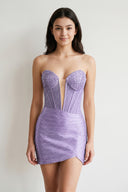 Lavender Strapless Bodycon Short Mini Homecoming Dresses With Beading | KISSPROM
