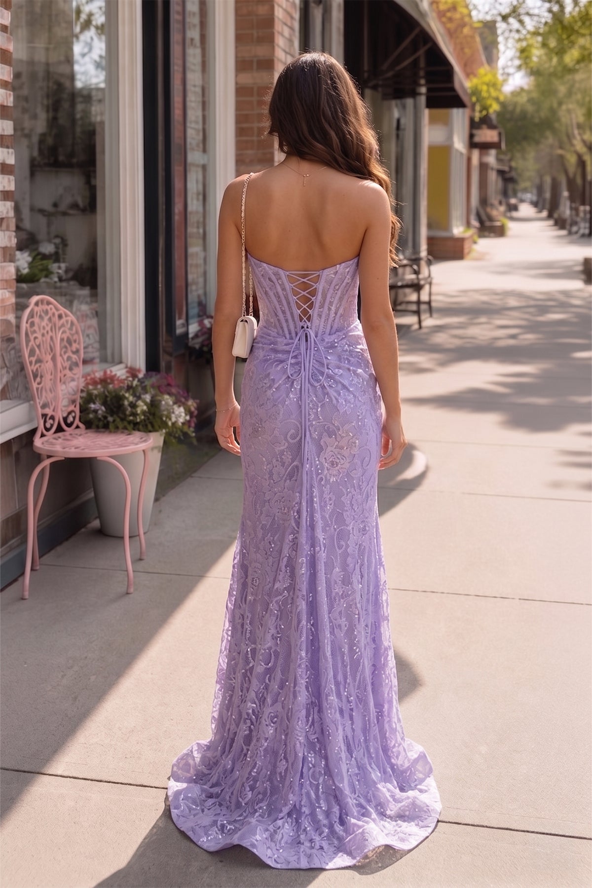 Lavender Strapless Lace Ruched Mermaid Prom Dress with Slit Lavender / Custom Size Lavender Strapless Lace Ruched Mermaid Prom Dress with Slit Lavender / Custom Size