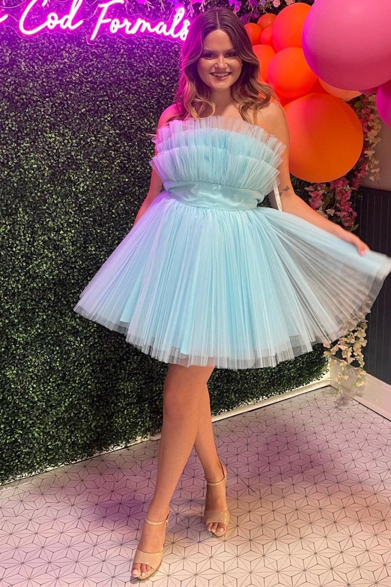 Lavender Strapless Ruffle A-Line Short Dress with Detachable Sleeves Lavender Strapless Ruffle A-Line Short Dress with Detachable Sleeves