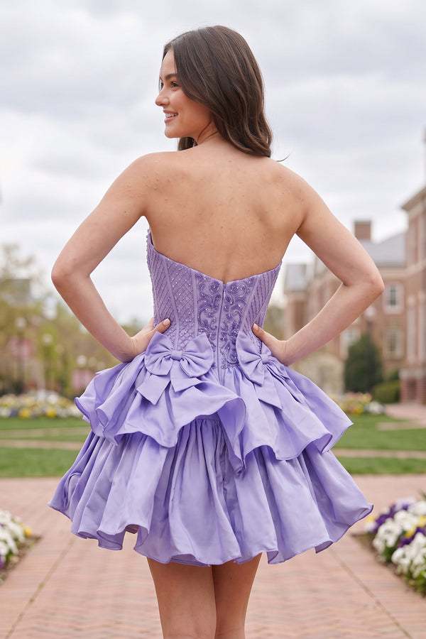 Lavender Strapless Sequins A-Line Homecoming Dress With Bow (2) | KISSPROM