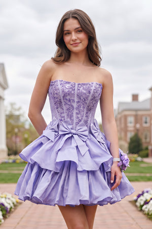 Lavender Strapless Sequins A-Line Homecoming Dress With Bow | KISSPROM
